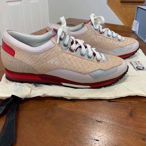 Lanvin Sneakers pink red silver python exotic lambskin lace up 39 us 9 Rose NWT